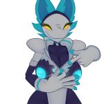  absurd_res anthro blender_(software) blender_eevee blue_body blue_fur blush clothed clothing computer_mouse deltarune felid female fur genitals gesture gloves glowing glowing_genitalia goosin handwear hi_res humanoid mammal ok_sign partially_clothed pointing pointing_at_breasts solo tasque_manager torn_clothing undertale_(series) zipper 