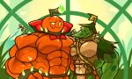  anthro big_muscles bow_tie duo electronic_arts elemental_creature elemental_humanoid flora_fauna food fruit hi_res humanoid jack_o&#039;_lantern_(pvz) lanopoli limapleuradon looking_at_another male male/male muscular muscular_male not_furry nude pecs plant plant_humanoid plants_vs._zombies popcap_games pumpkin smile 