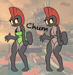  anthro areola big_breasts breasts chum_(splatoon) cleavage clothed clothing eyelashes female fish genitals green_clothing green_leotard grey_body grey_scales hair hi_res leotard marine mohawk navel nintendo nipples nude octo_toaster pink_areola pink_nipples pussy red_eyes red_hair salmon salmonid_(fish) salmonid_(splatoon) scales solo splatoon suspenders text thick_thighs wide_hips yellow_sclera 