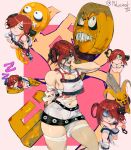  1girl a.b.a bags_under_eyes bandaged_chest bandages chain green_eyes guilty_gear guilty_gear_xx hair_over_one_eye highres homunculus key_in_head looking_at_viewer object_through_head paracelsus red_hair relusionh stitched_mouth stitches 
