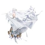  1girl absurdly_long_hair absurdres baton_(conducting) counter:side dress elbow_gloves full_body gloves highres long_hair looking_at_viewer maestra_nequitia official_art purple_eyes simple_background solo solo_focus tachi-e very_long_hair white_background white_dress white_hair 