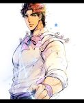  1boy blue_eyes bow hatoyama_itsuru highres jojo_no_kimyou_na_bouken jonathan_joestar looking_at_viewer male_focus outstretched_hand phantom_blood shirt solo white_shirt wristband 