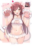  2girls anal_tail animal_ears animal_hands anus_cutout arakumachikano bikini blush breasts brown_hair cat_cutout cat_ears cat_paws cat_tail chibi chibi_inset choker cleavage clothing_cutout collarbone fake_tail flying_sweatdrops frilled_bikini frills full-face_blush gloves hands_up highleg highleg_bikini highres idolmaster idolmaster_shiny_colors long_hair looking_at_another looking_at_viewer medium_breasts multiple_girls multiple_views navel nyan osaki_amana osaki_tenka paw_gloves red_choker smile solo_focus straight_hair swimsuit tail thigh_strap very_long_hair 