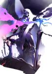  1boy armor black_cloak cloak fate/grand_order fate_(series) field_of_blades full_armor full_body glowing glowing_eyes highres holding holding_sword holding_weapon king_hassan_(fate) male_focus mask mature_male rathalosx4 skull skull_mask solo spikes sword weapon 