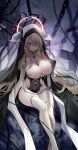  1girl absurdres azur_lane bare_shoulders black_gloves blonde_hair breast_cutout breasts chain cleavage covered_navel fake_horns feet_out_of_frame gloves habit hair_between_eyes highres horns implacable_(azur_lane) large_breasts long_hair looking_at_viewer nun orange_eyes pelvic_curtain revealing_clothes shiro_kanae solo thighhighs two-tone_dress veil very_long_hair white_horns white_thighhighs 