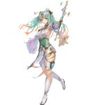  1girl asymmetrical_clothes bandages blue_eyes boots breasts fire_emblem fire_emblem_heroes full_body gradient_clothes gradient_hair green_hair hair_ornament heidr_(fire_emblem) heterochromia highres holding long_hair medium_breasts multicolored_hair non-web_source official_art orange_hair pants pelvic_curtain purple_hair silver_trim single_boot solo standing thigh_strap thighs transparent_background twintails wand wide_sleeves yellow_eyes yoshiku_(oden-usagi) 