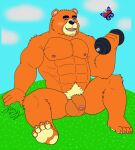  abs animal_crossing anthro balls bear biceps brown_body brown_fur casual_nudity eyes_closed feet flaccid foreskin fur genitals gorrizz grass hi_res humanoid_genitalia humanoid_hands humanoid_penis male mammal meadow muscular muscular_anthro muscular_male nature navel nintendo nipples nude outdoor_nudity outside pecs penis plant solo teddy_(animal_crossing) ursine 