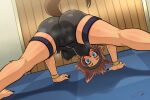  aldharoku anthro barefoot blush bracelet breasts brown_body brown_fur brown_hair butt canid canine canis clothing feet female fur hair hi_res japanese_kobold jewelry mammal monster_girl_(genre) monster_musume open_mouth polt_(monster_musume) short_hair solo spread_legs spreading yoga 