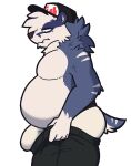  anthro badger blue_body blue_fur bottomwear bulge chubby_male clothing fur male mammal meme mustelid musteline orvideuhoh overweight overweight_male pants solo tight_bottomwear tight_clothing tight_pants tight_pants_(meme) underwear warren_(orvideuhoh) 