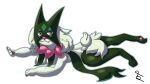  anthro breasts claws eyebrows eyelashes female finger_wag fur generation_9_pokemon green_body green_fur hi_res looking_at_viewer meowscarada nintendo pink_eyes plumpy_peaches pokemon pokemon_(species) solo tail thick_thighs 