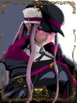  1girl casterclass1 clip_studio_paint_(medium) fate/grand_order fate_(series) glasses hat highres lips long_hair looking_at_viewer medusa_(fate) medusa_(saber)_(fate) pink-tinted_eyewear pink_lips purple_eyes purple_hair solo tinted_eyewear upper_body 