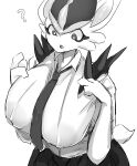  absurd_res anthro biped cinderace clothed clothing female generation_8_pokemon hi_res looking_down monochrome nintendo nipple_outline open_mouth pokemon pokemon_(species) prrrrrrmine question_mark solo 
