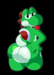  absurd_res anthro balls blep butt enoopycat genitals glistening glistening_body hi_res humanoid male mario_bros nintendo scalie solo tongue tongue_out yoshi yoshi_(character) 