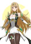  absurdres aotsuba bare_shoulders black_pantyhose blonde_hair breasts chest_jewel cleavage cleavage_cutout clothing_cutout commentary_request dress drop_earrings earrings elbow_gloves gloves highres jewelry large_breasts long_hair microskirt miniskirt mythra_(massive_melee)_(xenoblade) mythra_(xenoblade) neon_trim pantyhose req short_dress skirt sleeveless sleeveless_dress super_smash_bros. swept_bangs thigh_strap tiara very_long_hair white_dress white_gloves white_skirt xenoblade_chronicles_(series) xenoblade_chronicles_2 yellow_eyes 