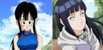  2girls black_eyes black_hair blue_dress blue_sky blush chi-chi_(dragon_ball) china_dress chinese_clothes cloud cloudy_sky dragon_ball dragon_ball_(classic) dress forehead_protector grey_hoodie hood hoodie hyuuga_hinata long_hair multiple_girls naruto naruto_(series) naruto_shippuuden non-web_source outdoors sky tree upper_body white_eyes 