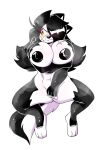  2023 3_toes 4_fingers absurd_res anaugi anthro areola biceps big_breasts black_body black_fur black_hair blush bodily_fluids breasts canid canine canis covering covering_crotch covering_self domestic_dog eyeliner feet female fingers fur genital_fluids hachimitsu hair hair_over_eye hi_res huge_breasts leg_grab long_hair looking_away lying makeup mammal multicolored_body multicolored_fur nipples on_back one_eye_obstructed open_mouth open_smile pussy_juice scar simple_background smile solo thick_thighs toes two_tone_body two_tone_fur white_background white_body white_fur wide_hips yellow_eyes 