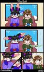  2023 absurd_res anthro clothing comic controller crownedvictory detailed_background dialogue duo game_controller hi_res hybrid lagomorph leporid male mammal mustelid otter rabbit tagme 