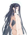  &lt;key&gt;_(blue_archive) 1girl 2t_(vmyz7342) absurdly_long_hair absurdres aris_(blue_archive) ass back bandaid black_hair black_hairband blue_archive blue_hair blush breasts completely_nude convenient_censoring dark_blue_hair hair_between_eyes hairband halo highres jacket long_hair looking_at_viewer looking_back nude ringed_eyes simple_background small_breasts solo very_long_hair white_background 