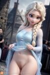  1girl ai-generated blonde_hair blue_eyes breasts disney elsa_(frozen) frozen_(disney) highres large_breasts long_hair looking_at_viewer nipples non-web_source nude patreon_username photorealistic pubic_hair pussy realistic seductive_smile self-upload smile solo uncensored 