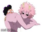  ashido_mina blush breasts duo female godoyg hair horn horned_humanoid human humanoid male male/female mammal minoru_mineta my_hero_academia nude oral pink_body pink_hair purple_hair simple_background size_difference 