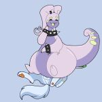  ambiguous_gender anthro balls blue_body canid canine canis collar digital_media_(artwork) duo facesitting fur generation_6_pokemon genitals goo_creature goodra hi_res iynize looking_pleasured male mammal mooberrymilk nervous nervous_smile nintendo open_mouth pawpads paws pokemon pokemon_(species) simple_background sitting_on_another slime smile spiked_collar spikes tail thick_thighs wolf 