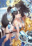  5girls absurdres animal_ears bare_shoulders black_hair blue_archive blue_eyes blush breasts cheerleader crop_top detached_collar dog_ears dog_girl dog_tail drone eyewear_on_head facial_mark goggles goggles_on_head halo hibiki_(blue_archive) hibiki_(cheer_squad)_(blue_archive) highres holding holding_pom_poms long_hair looking_at_viewer midori_(blue_archive) millennium_cheerleader_outfit_(blue_archive) momoi_(blue_archive) multiple_girls navel netural noa_(blue_archive) official_alternate_costume pom_pom_(cheerleading) ponytail scoreboard shoes skirt sneakers solo_focus star_(symbol) star_facial_mark star_sticker star_tattoo sticker_on_arm sticker_on_face tail tattoo text_print white_skirt wing_collar yellow_halo yuuka_(blue_archive) 