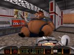  2023 4:3 ambiguous_gender anthro biped black_clothing black_eyes black_footwear black_shoes bottomwear brown_hair clothed clothing digital_media_(artwork) duke_nukem_(series) english_text footwear gun hair hi_res huge_belly inside mammal mohawk obese obese_ambiguous obese_anthro open_mouth overweight overweight_ambiguous overweight_anthro pig_cop pixel_(artwork) police_uniform ranged_weapon red_sclera screencap screencap_background sharp_teeth shirt shorts shotgun solo suid suina sus_(pig) teeth terraformer9x text topwear tusks uniform user_interface weapon 