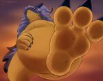  2021 3_toes abstract_background ambiguous_gender ambiguous_species bodily_fluids clay_(suddendraft) feet foot_focus fur grey_body grey_fur hi_res low-angle_view macro male raised_foot soles suddendraft sweat sweaty_feet toes worm&#039;s-eye_view yellow_body yellow_soles 