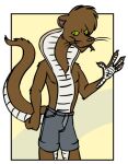 bottomwear clothing cobra forked_tongue herpestid hybrid male mammal mongoose reptile richard_(tabbiewolf) scalie shorts snake tabbiewolf tongue 
