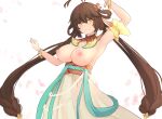  1girl antenna_hair armpits b6 breasts breasts_out brown_hair girls&#039;_frontline highres large_breasts long_hair looking_at_viewer m14_(girls&#039;_frontline) nipples orange_eyes smile solo twintails very_long_hair 