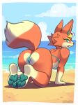  absurd_res animal_crossing anthro audie_(animal_crossing) beach canid canine canis clothing female hi_res mammal nintendo nude panties pawpads paws seaside solo tail underwear wolf yarney 
