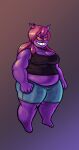  anthro belly big_belly big_breasts bottomwear breasts cleavage clothed clothing female full-length_portrait generation_1_pokemon gengar grin hair hi_res long_hair nintendo noctoon obese obese_anthro obese_female overweight overweight_anthro overweight_female pink_hair pokemon pokemon_(species) portrait red_sclera shadie_(noctoon) shirt shorts smile solo tank_top topwear 