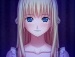  1girl 400 amishiro_anna blonde_hair blue_eyes blush braid close-up collarbone game_cg grin kanojo_to_kanojo_to_watashi_no_nananichi long_hair looking_at_viewer portrait smile solo 