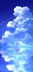  1girl absurdres balloon blue_sky bow cat cloud creature day hair_bow highres horizon long_hair original outdoors reflection reflective_water rune_xiao scenery sky soaking_feet water white_hair 