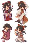  1girl absurdres black_hair brown_eyes hakurei_reimu highres matsukuzu multiple_views short_hair simple_background touhou white_background 