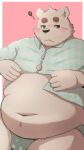  2023 anthro bear belly big_belly blush bulge clothing hi_res humanoid_hands kemono male mammal menmen_kesinn navel overweight overweight_male shirt simple_background solo topwear underwear 