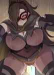  1girl biting blush bodysuit bow breasts brown_eyes brown_hair cameltoe cape cleavage commission covered_navel covered_nipples doorway dripping fire_emblem fire_emblem_fates fire_emblem_heroes gloves hair_over_one_eye hair_tie highres indoors kagero_(fire_emblem) kagero_(thief)_(fire_emblem) large_breasts leather_strap lip_biting long_hair looking_to_the_side mask mature_female monobe_yuri open_mouth phantom_thief ponytail pov pussy_juice red_bow red_mask scarf simple_background skeb_commission skin_tight smile solo sweatdrop thief tree yellow_cape yellow_scarf 
