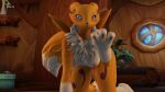  anthro bandai_namco big_breasts black_sclera blizzard_entertainment blue_eyes breasts canid canine clothing digimon digimon_(species) digital_media_(artwork) female fur genitals gloves handwear hi_res looking_at_viewer mammal multicolored_body nipples nude pussy renamon smile solo solo_focus toxik_enzis warcraft 