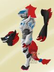  animal_humanoid anthro canid canine clothed clothing digital_media_(artwork) fur generation_5_pokemon hair hi_res humanoid intersex male male/male maleherm mammal maxwell_meridiam nintendo p.katdraws pokemon pokemon_(species) solo zergal zoroark 