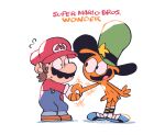  2023 alien biped clothed clothing crossover disney duo english_text facial_hair full-length_portrait hat headgear headwear hi_res human male mammal mario mario_bros mustache nintendo not_furry orange_body portrait rariatoo signature simple_background standing text toony wander wander_over_yonder white_background 