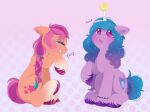  2021 accessory adostume_(artist) ball blush blush_lines bodily_fluids bracelet braided_hair cutie_mark digital_media_(artwork) earth_pony equid equine eyes_closed fetlocks hair hair_accessory hair_tie hasbro hi_res hooves horn horse izzy_moonbow_(mlp) jewelry laugh leg_tuft looking_up mammal mlp_g5 my_little_pony open_mouth pink_hooves pony purple_hooves sitting sunny_starscout_(mlp) tears tennis_ball tuft unicorn 