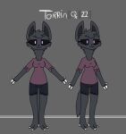  black_sclera clothed clothing ears_up female female_symbol fluffy gender_symbol grey_background humanoid looking_at_viewer model_sheet simple_background smile solo symbol torrin(toxis) toxis unknown_species 