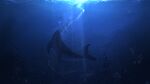  animal animal_focus fish highres no_humans ocean original rune_xiao scenery signature sunlight underwater water whale 