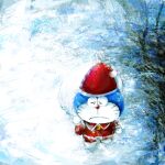  1:1 anthro blue_body blue_fur christmas christmas_clothing christmas_headwear clothed clothing costume day domestic_cat doraemon doraemon_(character) eyes_closed felid feline felis front_view frown fur hat headgear headwear holidays machine male mammal mouth_closed mt_tg outside red_nose robot sack santa_costume santa_hat snow solo standing whiskers 