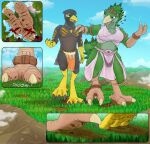  anthro avian avian_feet bird chocobo common_myna drib_(fandroit) fandroit feet female final_fantasy foot_crush hi_res macro male micro soles square_enix stomping titania_(knightoiuy) unaware 