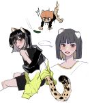  ... 1girl animal_ear_fluff animalization animification black_hair black_jacket black_shirt black_shorts blush cheetah_ears cheetah_girl cheetah_tail head_tilt highres jacket jumping k-pop kemonomimi_mode kim_chae-won le_sserafim looking_at_viewer looking_back motion_blur multicolored_clothes multicolored_jacket multiple_views murenzi parted_lips real_life scared shirt shorts sitting sleeveless sleeveless_shirt speech_bubble spoken_ellipsis sweatdrop v-shaped_eyebrows white_background white_shirt yellow_jacket 