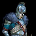  1other ambiguous_gender armor black_background breastplate dark_souls_(series) embers fur_collar helm helmet pixel_hagl shoulder_plates simple_background solo standing upper_body 