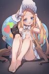  1girl abigail_williams_(fate) abigail_williams_(swimsuit_foreigner)_(fate) abigail_williams_(swimsuit_foreigner)_(first_ascension)_(fate) bare_shoulders barefoot bikini black_cat blonde_hair blue_eyes blush bonnet bow breasts cat fate/grand_order fate_(series) feet forehead hair_bow highres innertube knees_up legs long_hair looking_at_viewer miniskirt miya_(miyaruta) open_mouth parted_bangs sidelocks sitting skirt small_breasts smile swimsuit toes twintails very_long_hair white_bikini white_bow white_headwear 