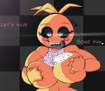  &lt;3 absurd_res anthro avian bib big_breasts bodily_fluids breast_grab breasts castinly dialogue female five_nights_at_freddy&#039;s five_nights_at_freddy&#039;s_2 hand_on_breast hi_res lustful_eyes machine robot saliva scottgames sharp_teeth solo teeth tongue tongue_out toy_chica_(fnaf) 