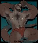  2023 abs alternate_species anthro areola armpit_hair barazoku beard benjamin_holt biceps body_hair brown_body brown_fur brown_hair bulge butt chest_hair clothed clothing digital_media_(artwork) eye_scar eyebrows facial_hair facial_scar fur hair hairy happy_trail hi_res male mammal muscular muscular_anthro muscular_male muscular_thighs mustelid navel nipples partially_submerged pecs pose quads scar smile solo swimming_trunks swimwear tail tan_body tan_fur tan_hair thick_thighs timdoodles topless water were weremustelid wereotter 